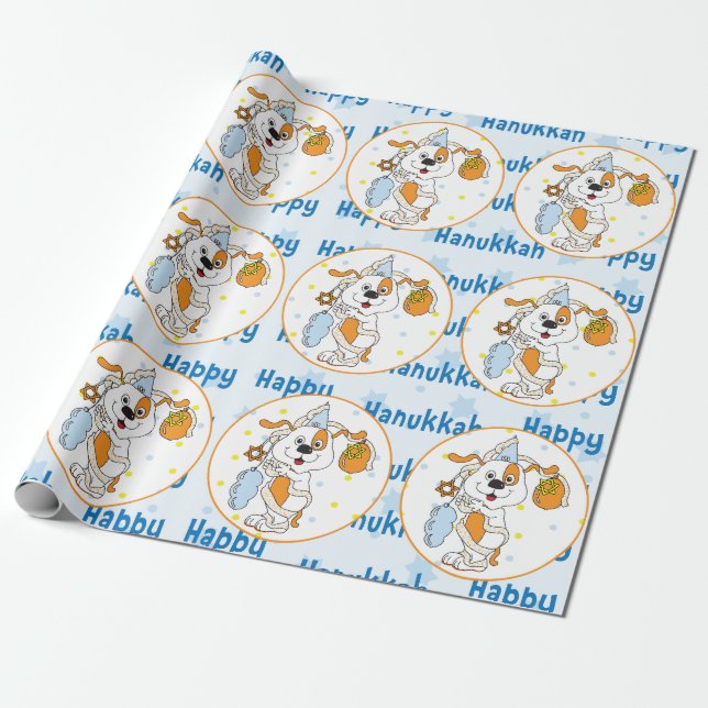Hanukkah Wrapping Paper "Happy Hanukkah" (Unrolled)