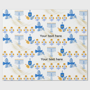 Hanukkah Wrapping Paper – Menorah, Dove, Dreidel