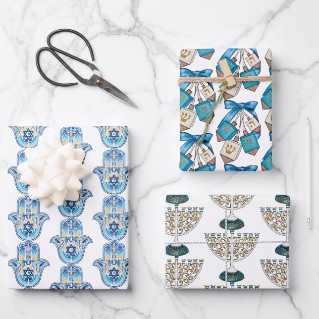 Hanukkah Wrapping Paper Sheets (Front)