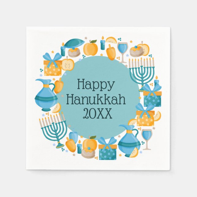 Hanukkah Wreath Blue Napkins (Front)