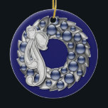 Hanukkah Wreath Ceramic Ornament<br><div class="desc">Hanging ornament Jewish Hanukkah ceramic decoration.. wreath in blue silver and white.. greetings card and postage in store .. decorations by Ricaso</div>