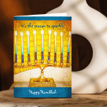 Hanukkah Yellow Gold Menorah Season to Sparkle Holiday Card<br><div class="desc">“It’s the season to sparkle. Happy Hanukkah.” A close-up photo of a bright, colorful, yellow gold artsy menorah helps you usher in the holiday of Hanukkah. Feel the warmth and joy of the holiday season whenever you send this stunning, colorful Hanukkah greeting card. Matching envelopes, stickers, stamps, tote bags, serving...</div>