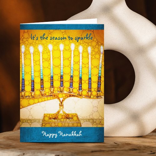 Hanukkah Yellow Gold Menorah Season to Sparkle Holiday Card