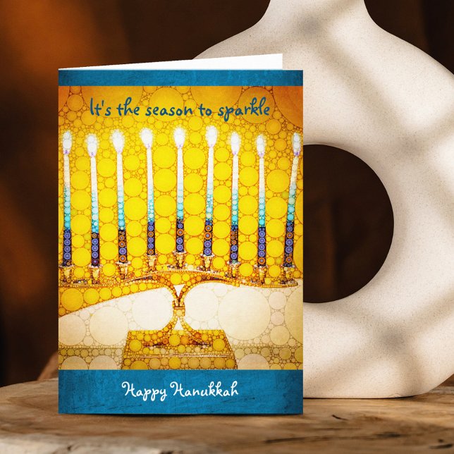 Hanukkah Yellow Gold Menorah Season to Sparkle Holiday Card (Creator Uploaded)