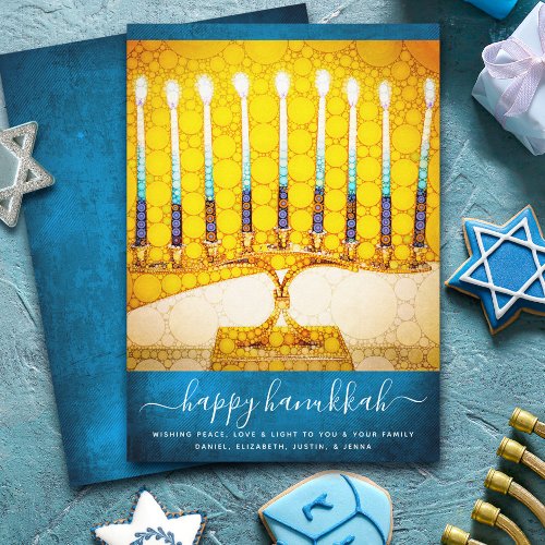 Hanukkah Yellow Gold Menorah Teal Bold Stylish Holiday Card