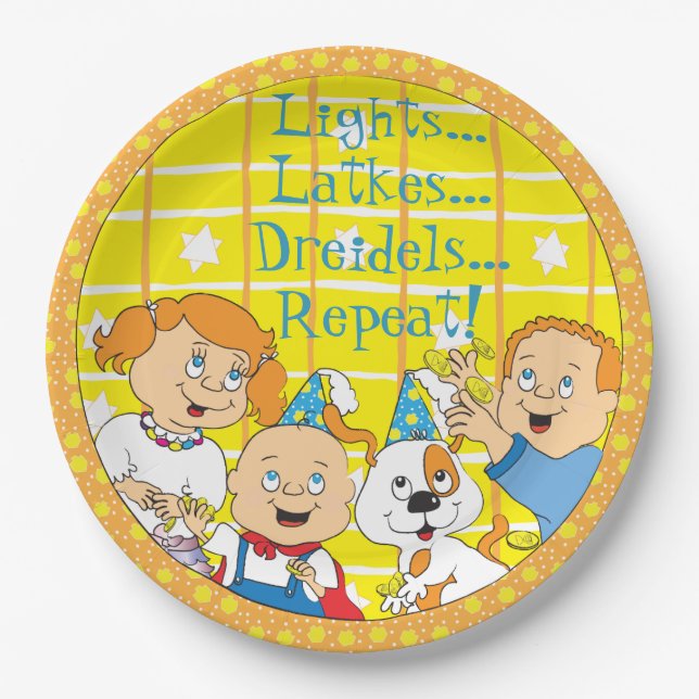 Hanukkah Zeevie and Friends Paper Plates (Front)