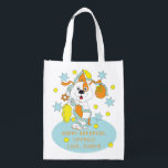 Hanukkah Zeevie Celebrates Grocery Bag<br><div class="desc">Hanukkah Zeevie Celebrates, white 2-sided bag. All design elements can be edited. All editable text can be deleted and replaced with your own message. Use your favorite font color, size, and style. Happy Hanukkah/Chanukah! Style: Reusable Bag Go green and save the planet with our reusable grocery bag! Made with a...</div>