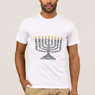 Hanukkiah and Shalom made with Gemstones T-Shirt