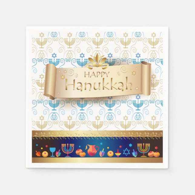 Hanukkiah Happy Hanukkah Jewish dreidel Menorah Napkins (Front)