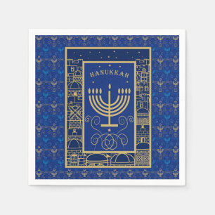 Hanukkiah Happy Hanukkah Jewish dreidel Menorah Napkins
