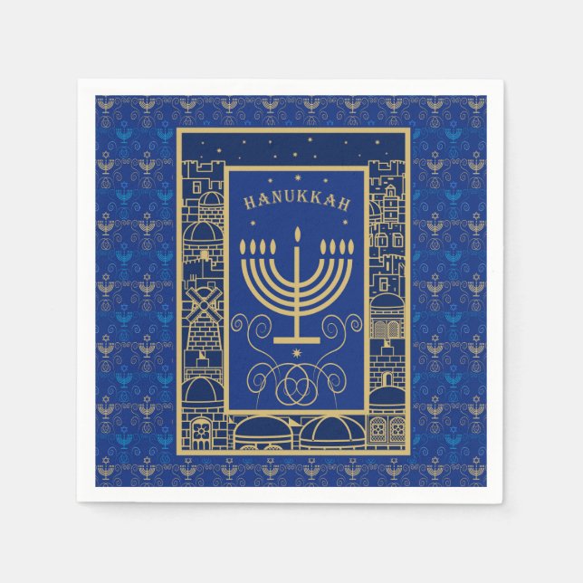 Hanukkiah Happy Hanukkah Jewish dreidel Menorah Napkins (Front)