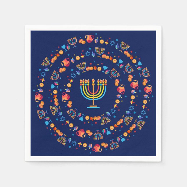 Hanukkiah Happy Hanukkah Jewish dreidel Menorah Napkins (Front)