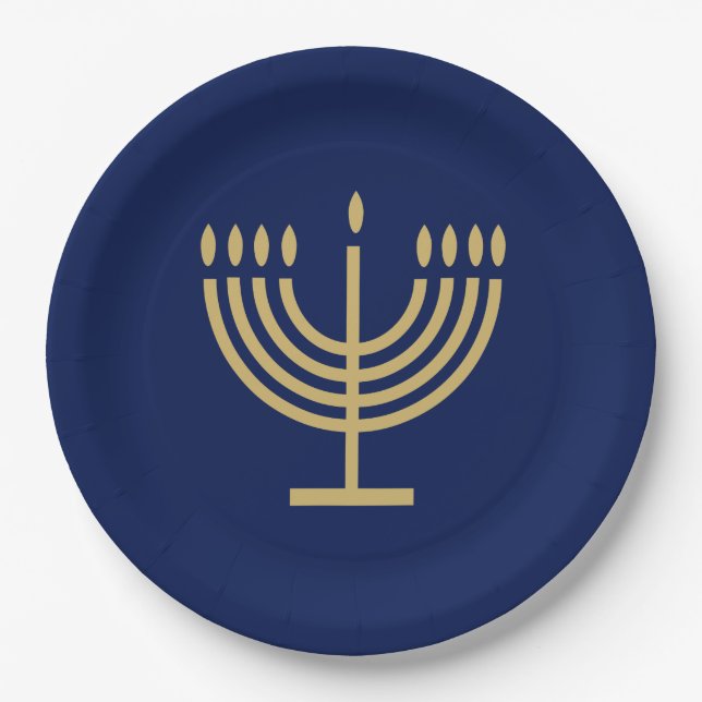 Hanukkiah Happy Hanukkah Jewish dreidel Menorah Paper Plates (Front)