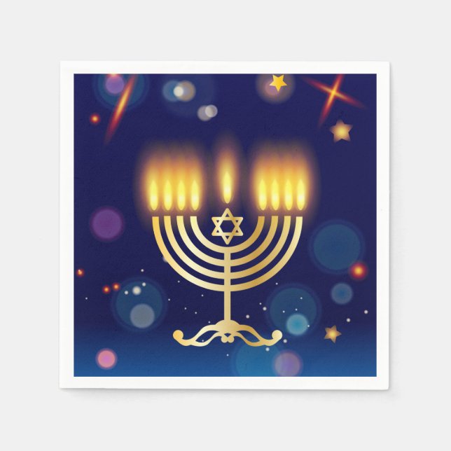 Hanukkiah Happy Hanukkah Jewish Gold Menorah Napkins (Front)