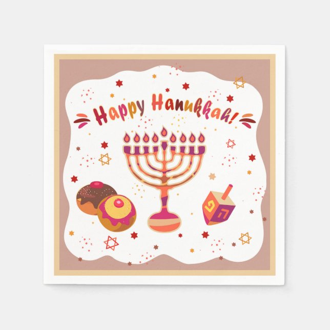 Hanukkiah Happy Hanukkah Jewish Gold Menorah Napkins (Front)
