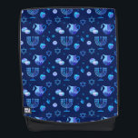 Hanukkiah Happy Hanukkah Jewish Holiday Menorah Backpack<br><div class="desc">Hanukkiah Symbol. Happy Hanukkah Party Jewish Holiday Blue Menorah Pattern. Jewish Holiday Chanukkah Decoration with traditional Chanuka decorative symbol - Navy Blue color hanukkiah menorah, candlestick with candles, star of David and neon blue glowing lights illustration. Hanukkah Festival of lights Event Decoration. Jerusalem, Israel.Accessories > Bags & Wallets > Backpacks...</div>