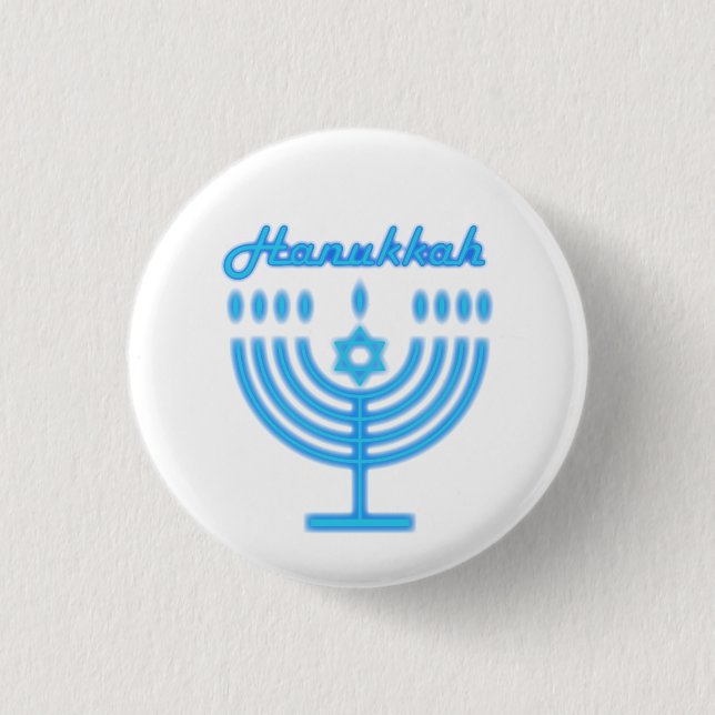 Hanukkiah Happy Hanukkah Jewish Holiday Menorah Button (Front)