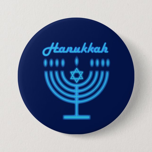 Hanukkiah Happy Hanukkah Jewish Holiday Menorah Button (Front)