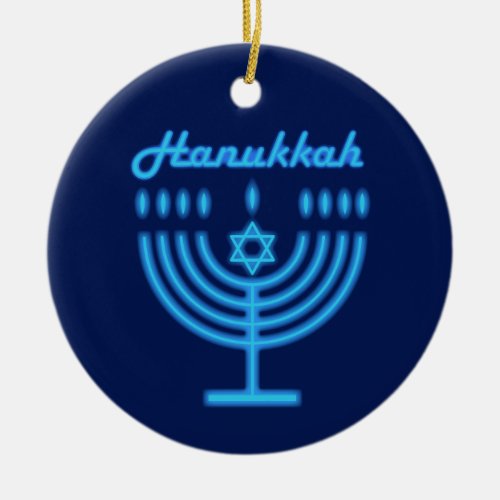 Hanukkiah Happy Hanukkah Jewish Holiday Menorah Ceramic Ornament