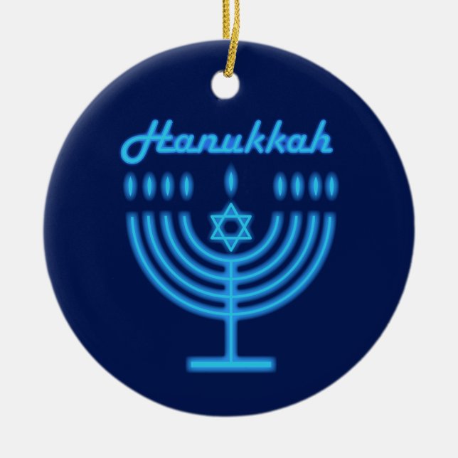 Hanukkiah Happy Hanukkah Jewish Holiday Menorah Ceramic Ornament (Front)