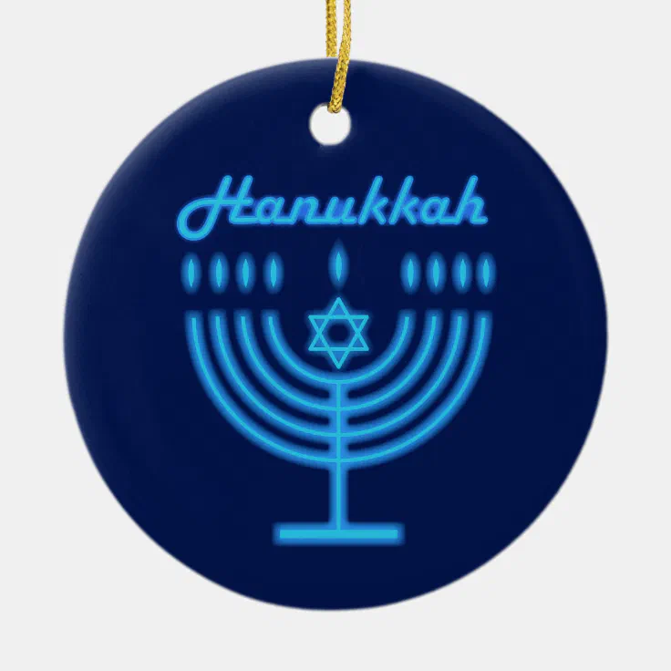 Hanukkiah Happy Hanukkah Jewish Holiday Menorah Ceramic Ornament Zazzle