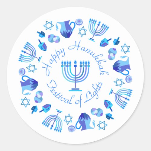 Hanukkiah Happy Hanukkah Jewish Holiday Menorah Classic Round Sticker