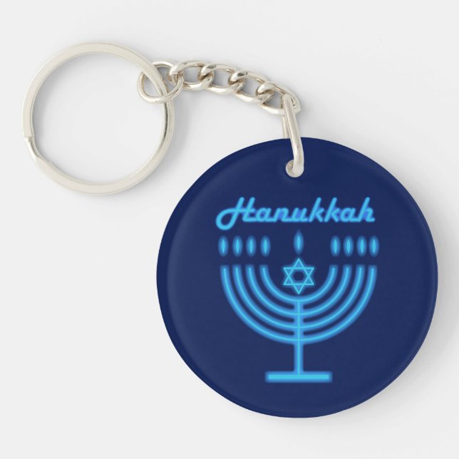 Hanukkiah Happy Hanukkah Jewish Holiday Menorah Keychain (Front)