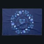 Hanukkiah Happy Hanukkah Jewish Holiday Menorah Kitchen Towel<br><div class="desc">Hanukkiah Symbol. Happy Hanukkah Party Jewish Holiday Blue Menorah. Jewish Holiday Chanukkah Decoration with traditional Chanuka decorative symbol - Navy Blue color hanukkiah menorah, candlestick with candles, star of David and neon blue glowing lights illustration. Hanukkah Festival of lights Event Decoration. Jerusalem, Israel. Home > Kitchen & Dining > Table...</div>