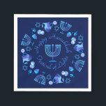 Hanukkiah Happy Hanukkah Jewish Holiday Menorah Napkins<br><div class="desc">Hanukkiah Symbol. Happy Hanukkah Party Jewish Holiday Blue Menorah. Jewish Holiday Chanukkah Decoration with traditional Chanuka decorative symbol - Navy Blue color hanukkiah menorah, candlestick with candles, star of David and neon blue glowing lights illustration. Hanukkah Festival of lights Event Decoration. Jerusalem, Israel. Crafts & Party Supplies > Party Supplies...</div>