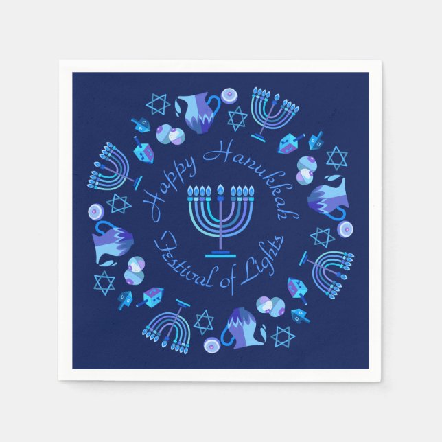 Hanukkiah Happy Hanukkah Jewish Holiday Menorah Napkins (Front)
