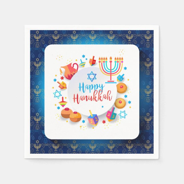 Hanukkiah Happy Hanukkah Jewish Holiday Menorah Napkins (Front)