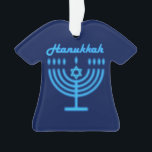 Hanukkiah Happy Hanukkah Jewish Holiday Menorah Ornament<br><div class="desc">Hanukkiah Symbol. Happy Hanukkah Party Jewish Holiday Blue Menorah. Jewish Holiday Chanukkah Decoration with traditional Chanuka decorative symbol - Navy Blue color hanukkiah menorah, candlestick with candles, star of David and neon blue glowing lights illustration. Hanukkah Festival of lights Event Decoration. Jerusalem, Israel. Home > Home Décor > Christmas Décor...</div>