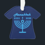 Hanukkiah Happy Hanukkah Jewish Holiday Menorah Ornament<br><div class="desc">Hanukkiah Symbol. Happy Hanukkah Party Jewish Holiday Blue Menorah. Jewish Holiday Chanukkah Decoration with traditional Chanuka decorative symbol - Navy Blue color hanukkiah menorah, candlestick with candles, star of David and neon blue glowing lights illustration. Hanukkah Festival of lights Event Decoration. Jerusalem, Israel. Home > Home Décor > Christmas Décor...</div>
