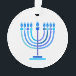 Hanukkiah Happy Hanukkah Jewish Holiday Menorah Ornament<br><div class="desc">Hanukkiah Symbol. Happy Hanukkah Party Jewish Holiday Blue Menorah. Jewish Holiday Chanukkah Decoration with traditional Chanuka decorative symbol - Navy Blue color hanukkiah menorah, candlestick with candles, star of David and neon blue glowing lights illustration. Hanukkah Festival of lights Event Decoration. Jerusalem, Israel. Home > Home Décor > Christmas Décor...</div>
