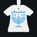 Hanukkiah Happy Hanukkah Jewish Holiday Menorah Ornament<br><div class="desc">Hanukkiah Symbol. Happy Hanukkah Party Jewish Holiday Blue Menorah. Jewish Holiday Chanukkah Decoration with traditional Chanuka decorative symbol - Navy Blue color hanukkiah menorah, candlestick with candles, star of David and neon blue glowing lights illustration. Hanukkah Festival of lights Event Decoration. Jerusalem, Israel. Home > Home Décor > Christmas Décor...</div>