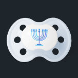 Hanukkiah Happy Hanukkah Jewish Holiday Menorah Pacifier<br><div class="desc">Hanukkiah Symbol. Happy Hanukkah Party Jewish Holiday Blue Menorah. Jewish Holiday Chanukkah Decoration with traditional Chanuka decorative symbol - Navy Blue color hanukkiah menorah, candlestick with candles, star of David and neon blue glowing lights illustration. Hanukkah Festival of lights Event Decoration. Jerusalem, Israel. Baby & Kids > Nursing, Feeding &...</div>