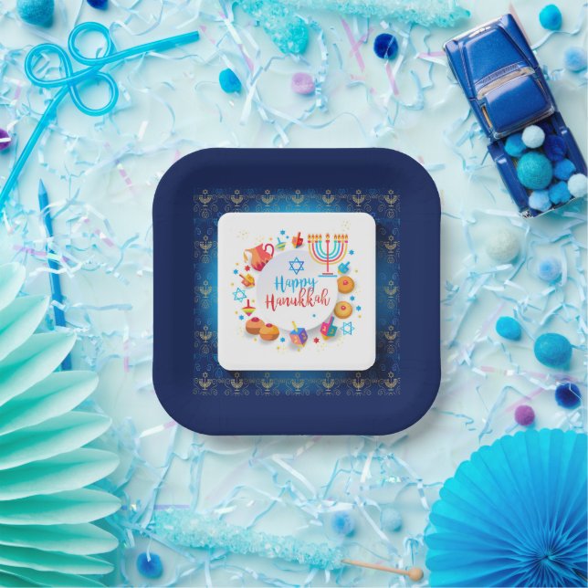 Hanukkiah Happy Hanukkah Jewish Holiday Menorah Paper Plates (Party)