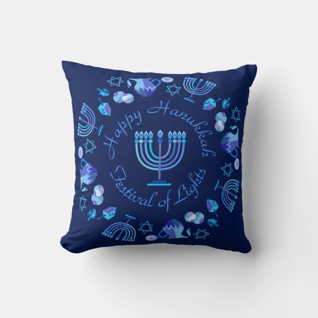 Hanukkiah Happy Hanukkah Jewish Holiday Menorah Throw Pillow (Front)