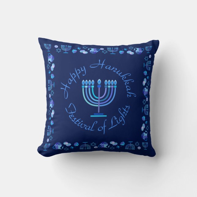 Hanukkiah Happy Hanukkah Jewish Holiday Menorah Throw Pillow (Front)