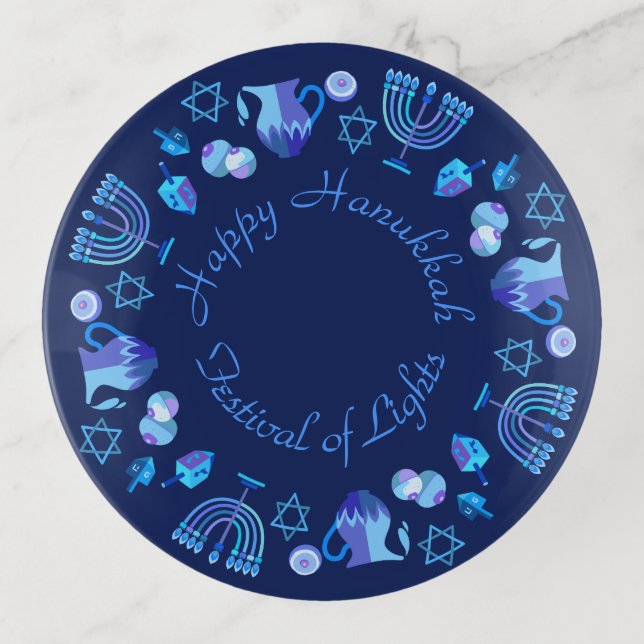 Hanukkiah Happy Hanukkah Jewish Holiday Menorah Trinket Tray (Front)