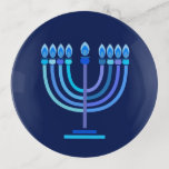 Hanukkiah Happy Hanukkah Jewish Holiday Menorah Trinket Tray<br><div class="desc">Hanukkiah Symbol. Happy Hanukkah Party Jewish Holiday Blue Menorah. Jewish Holiday Chanukkah Decoration with traditional Chanuka decorative symbol - Navy Blue color hanukkiah menorah, candlestick with candles, star of David and neon blue glowing lights illustration. Hanukkah Festival of lights Event Decoration. Jerusalem, Israel. Home > Home Décor > Home Accents...</div>