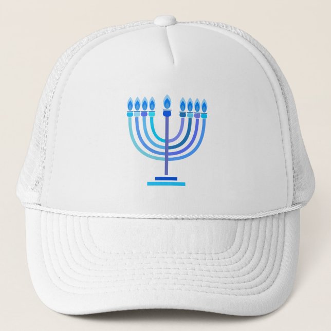 Hanukkiah Happy Hanukkah Jewish Holiday Menorah Trucker Hat (Front)