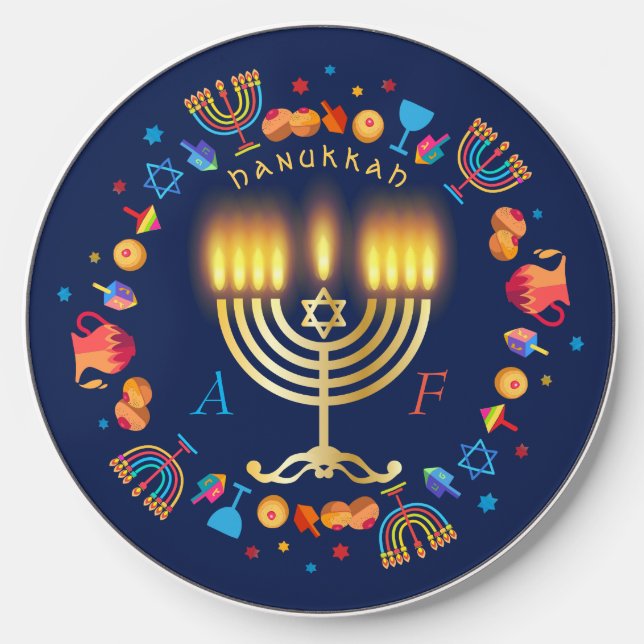 Hanukkiah Happy Hanukkah Jewish Holiday Menorah Wireless Charger (Front)