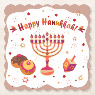Hanukkiah Happy Hanukkah Jewish Vintage Menorah Paper Coaster
