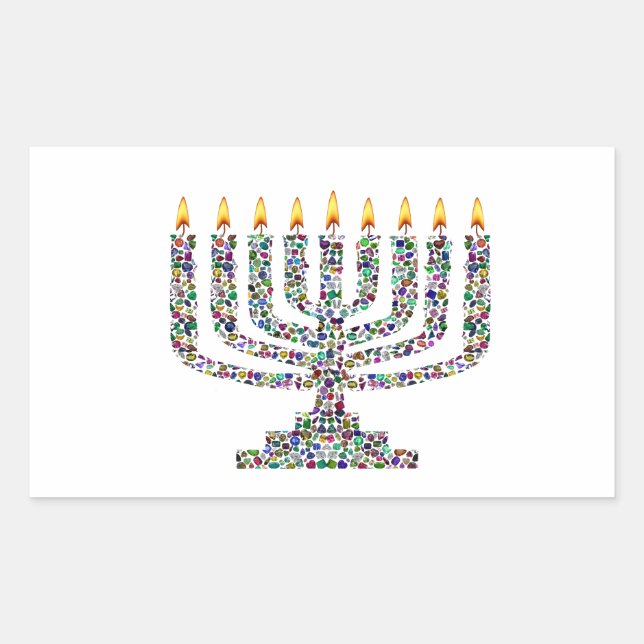Hanukkiah made with Gemstones Rectangular Sticker (Front)