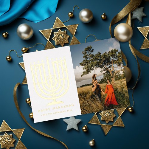 Hanukkiah Menorah Happy Hanukkah Photo  Foil Holiday Card
