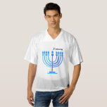 Hanukkiah Monogram Hanukkah Jewish Holiday Menorah Men's Football Jersey<br><div class="desc">Monogram. Hanukkiah Symbol. Happy Hanukkah Party Jewish Holiday Blue Menorah. Jewish Holiday Chanukkah Decoration with traditional Chanuka decorative symbol - Navy Blue color hanukkiah menorah, candlestick with candles, star of David and neon blue glowing lights illustration. Hanukkah Festival of lights Event Decoration, Sports. Jerusalem, Israel. Clothing & Shoes > Men...</div>