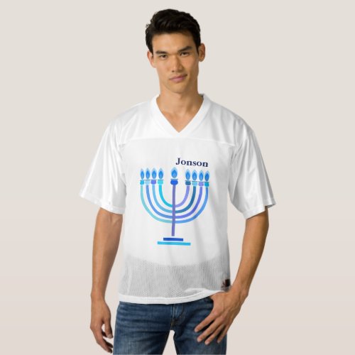 Hanukkiah Monogram Hanukkah Jewish Holiday Menorah Mens Football Jersey