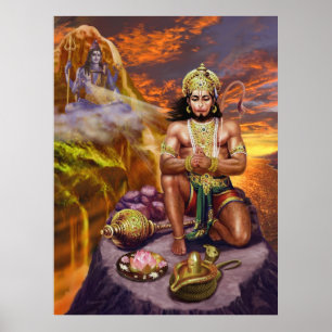 Hanuman Receiving Shiva's Blessings Poster