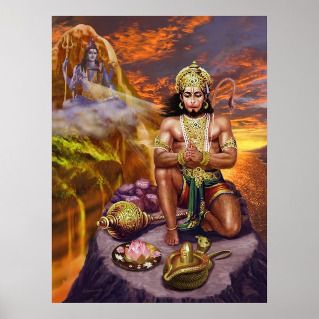Hanuman Receiving Shiva's Blessings Poster (Front)
